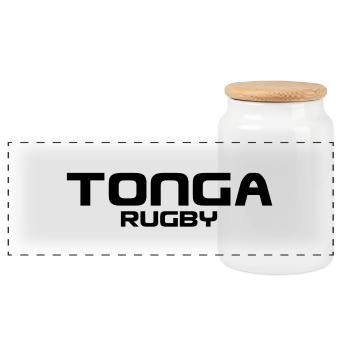Tonga Rugby - Sport - Mers du Sud - Polynésie - Boîte à biscuits avec couvercle en bois - blanc - Devant