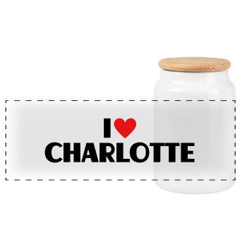 I Love Charlotte Heart Graphic Name Gift - Panoramic Cookie Jar with Wooden Lid - white - Front