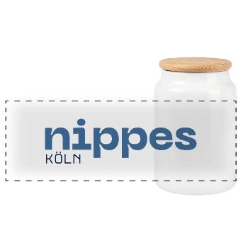 Nippes Cologne district - Panoramic Cookie Jar with Wooden Lid - white - Front