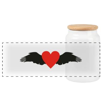 Wings & Heart - Panoramic Cookie Jar with Wooden Lid - white - Front