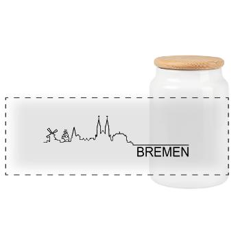 Skyline Bremen Linie - Panorama Keksdose mit Holzdeckel - Weiß - Vorne