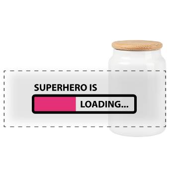 superhero is loading - Panoramic Cookie Jar with Wooden Lid - white - Front