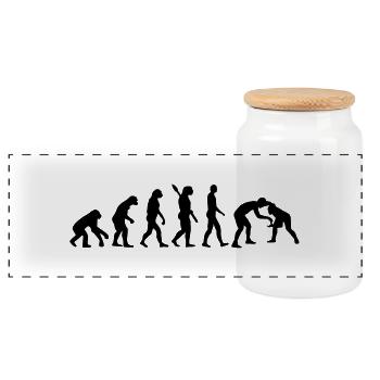 Evolution Ringen - Panorama Keksdose mit Holzdeckel - Weiß - Vorne