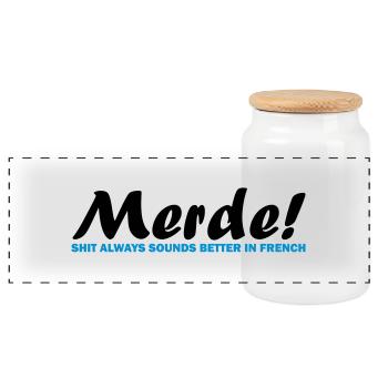 Merde! - Boîte à biscuits avec couvercle en bois - blanc - Devant