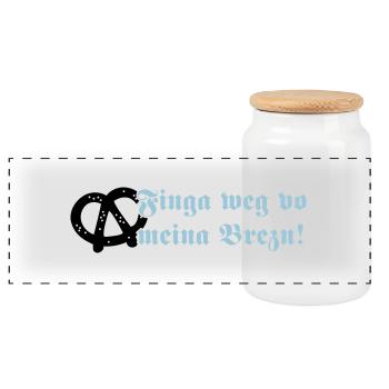 Finga weg vo meina Brezn! - Panorama Keksdose mit Holzdeckel - Weiß - Vorne