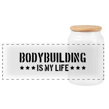 Bodybuilding Is My Life - Panoramic Cookie Jar with Wooden Lid - white - Front