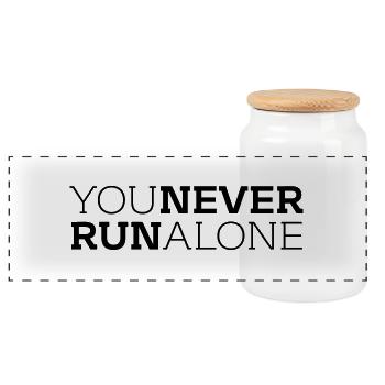 You never run alone - Panorama Keksdose mit Holzdeckel - Weiß - Vorne