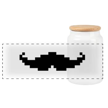 moustache pixel geek - Panoramic Cookie Jar with Wooden Lid - white - Front