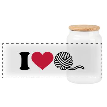 I love Knitting - Panoramic Cookie Jar with Wooden Lid - white - Front
