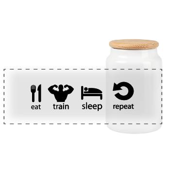 train_repeat - Panoramic Cookie Jar with Wooden Lid - white - Front