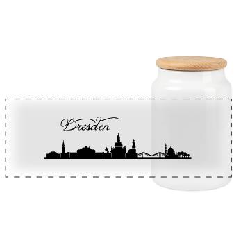 Dresdener Skyline - Panorama Keksdose mit Holzdeckel - Weiß - Vorne