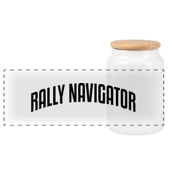 rally navigator stylish arched text logo - Panoramic Cookie Jar with Wooden Lid - white - Front