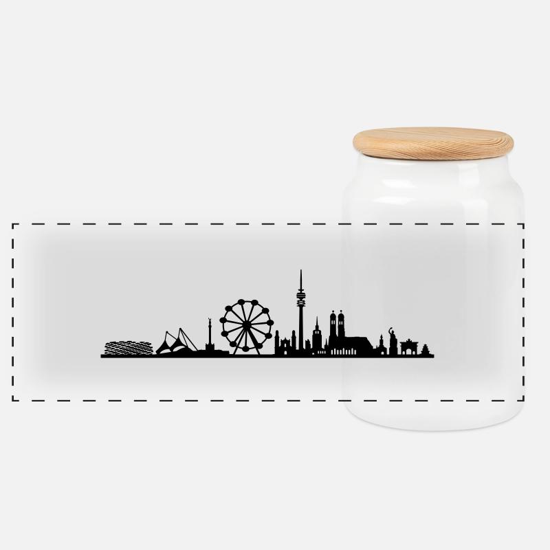 Skyline - München Riesenrad - Panorama Keksdose mit Holzdeckel - Weiß