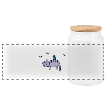 Schlafende Katze mit Vogel - Boîte à biscuits avec couvercle en bois - blanc - Devant