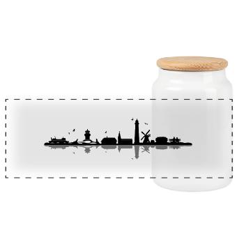 Skyline - Küste Amrum - Panorama Keksdose mit Holzdeckel - Weiß - Vorne