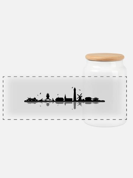 Skyline - Küste Amrum - Panorama Keksdose mit Holzdeckel - Weiß