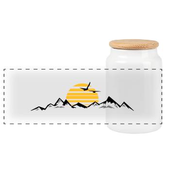MONTAGNES Paysage Silhouette Panorama - Boîte à biscuits avec couvercle en bois - blanc - Devant