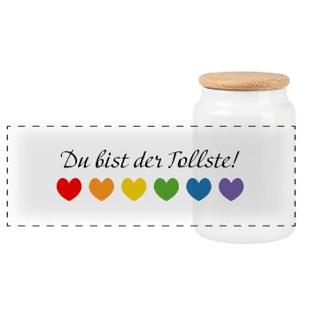 Regenbogenherzchen du bist der tollste - Panorama Keksdose mit Holzdeckel - Weiß - Vorne