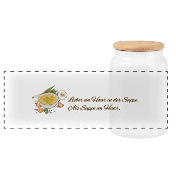 Suppenliebe // Illustration - Panorama Keksdose mit Holzdeckel - Weiß - Vorne