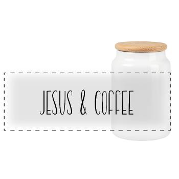 Coffee Jesus - Panoramic Cookie Jar with Wooden Lid - white - Front