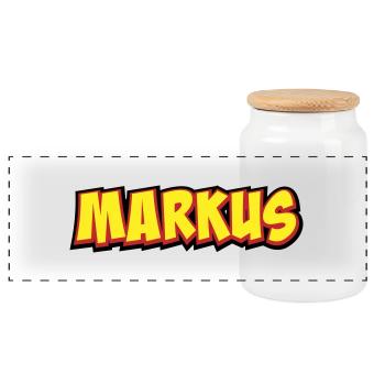Cadeau Prénom Markus - Boîte à biscuits avec couvercle en bois - blanc - Devant