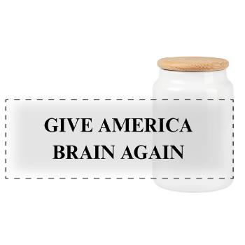 GIVE AMERICA BRAIN AGAIN1 - Panorama Keksdose mit Holzdeckel - Weiß - Vorne