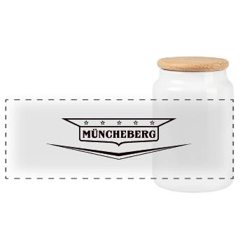 Müncheberg Old Style Emblem Black - Panorama Keksdose mit Holzdeckel - Weiß - Vorne