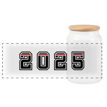 Année 2025 - Boîte à biscuits avec couvercle en bois - blanc - Devant