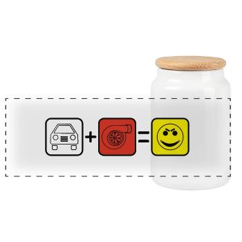 Auto+Turbo=Smile - Panorama Keksdose mit Holzdeckel - Weiß - Vorne