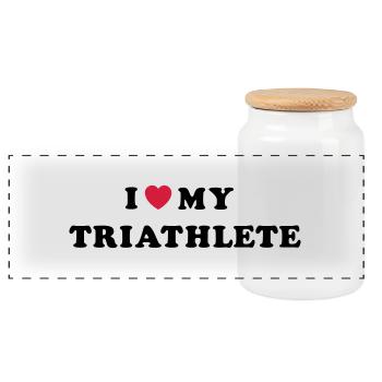 i love my triathlete - Panorama Keksdose mit Holzdeckel - Weiß - Vorne