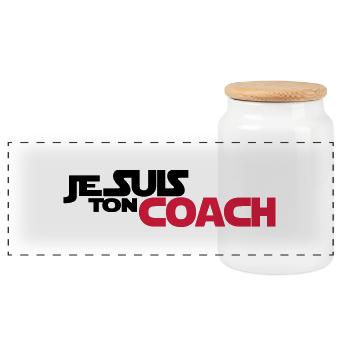 JE SUIS Ton coach - Boîte à biscuits avec couvercle en bois - blanc - Devant