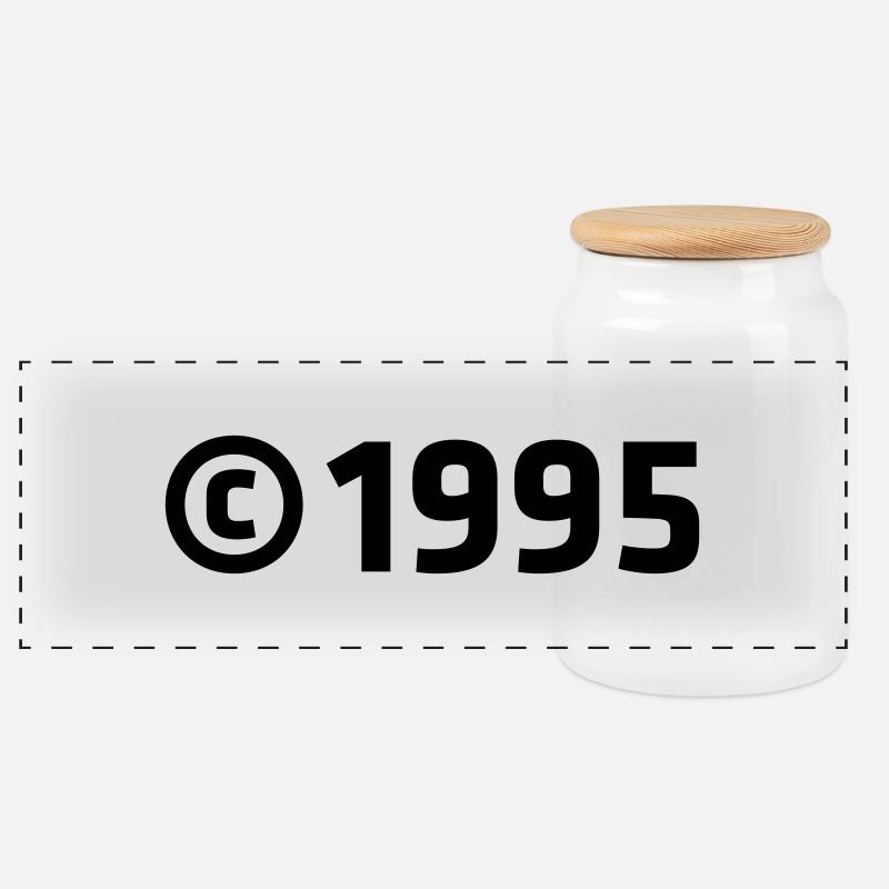 Copyright 1995 - Panoramic Cookie Jar with Wooden Lid - white
