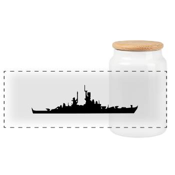 Vector Navy Kriegsschiff Silhouette - Panorama Keksdose mit Holzdeckel - Weiß - Vorne