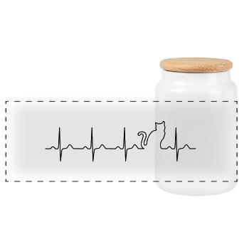 Cat Heartbeat - Katzen Herzschlag - Panorama Keksdose mit Holzdeckel - Weiß - Vorne