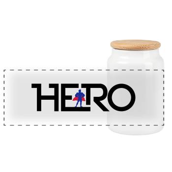 Hero Logo - Panorama Keksdose mit Holzdeckel - Weiß - Vorne