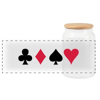 ALL FOUR poker cards card suits in a row - Panoramic Cookie Jar with Wooden Lid - white - Front