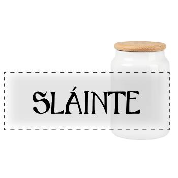 Slainte text uk - Panoramic Cookie Jar with Wooden Lid - white - Front