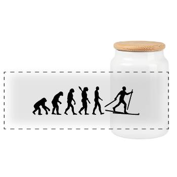 Évolution Ski de fond - Boîte à biscuits avec couvercle en bois - blanc - Devant