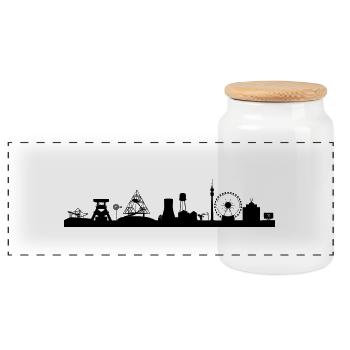 Skyline Auf Kohle geboren - Panorama Keksdose mit Holzdeckel - Weiß - Vorne
