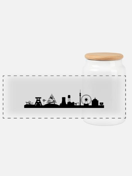 Skyline Auf Kohle geboren - Panorama Keksdose mit Holzdeckel - Weiß