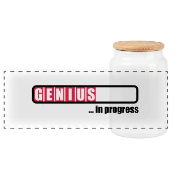 Genius in progress - Panoramic Cookie Jar with Wooden Lid - white - Front