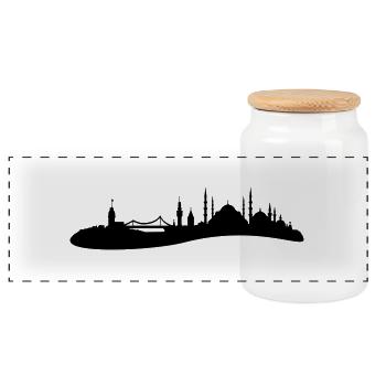 Skyline Istanbul - Panorama Keksdose mit Holzdeckel - Weiß - Vorne