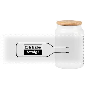 Ich habe fertig - Flasche leer - Panorama Keksdose mit Holzdeckel - Weiß - Vorne