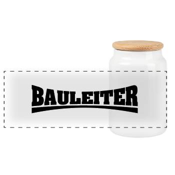 bauleiter_schriftzug - Panorama Keksdose mit Holzdeckel - Weiß - Vorne