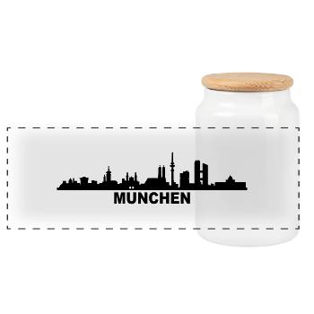 Skyline München - Panorama Keksdose mit Holzdeckel - Weiß - Vorne
