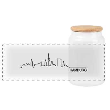 Skyline Hamburg - Panorama Keksdose mit Holzdeckel - Weiß - Vorne