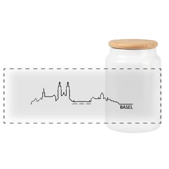 Skyline Basel - Panorama Keksdose mit Holzdeckel - Weiß - Vorne