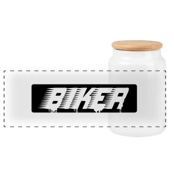 biker_1 - Panoramic Cookie Jar with Wooden Lid - white - Front