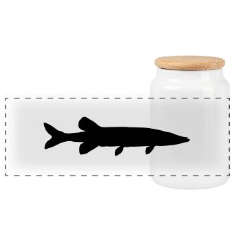 hecht fisch silhouette - Panorama Keksdose mit Holzdeckel - Weiß - Vorne