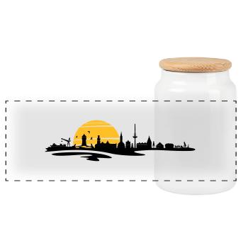 Skyline - Küste Cuxhaven - Panorama Keksdose mit Holzdeckel - Weiß - Vorne